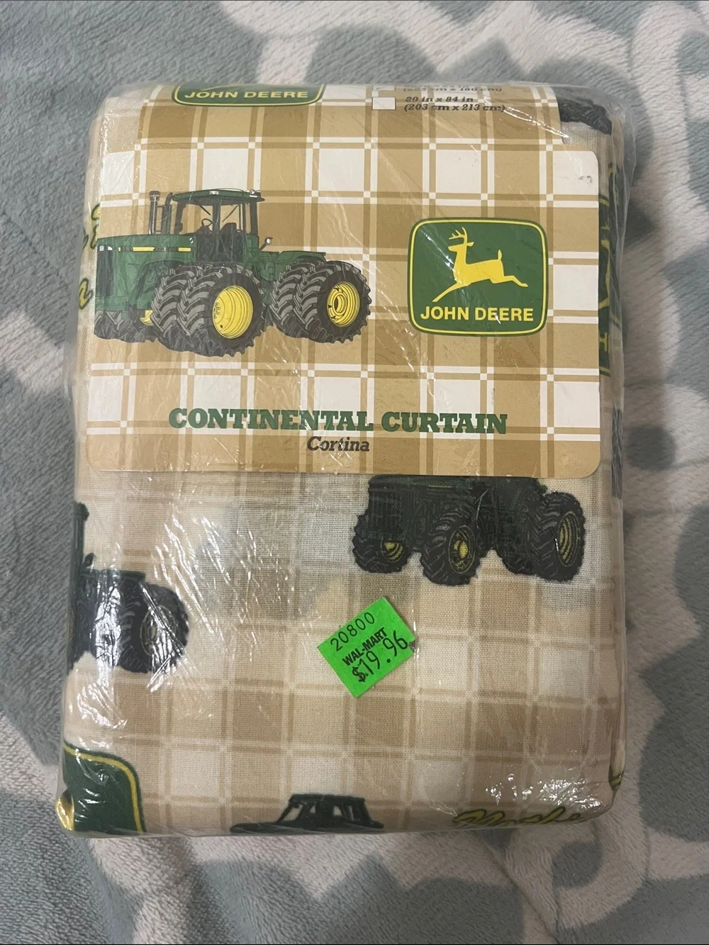 BRAND NEW John Deere Plaid Draped Curtain Panel - Green & Tan